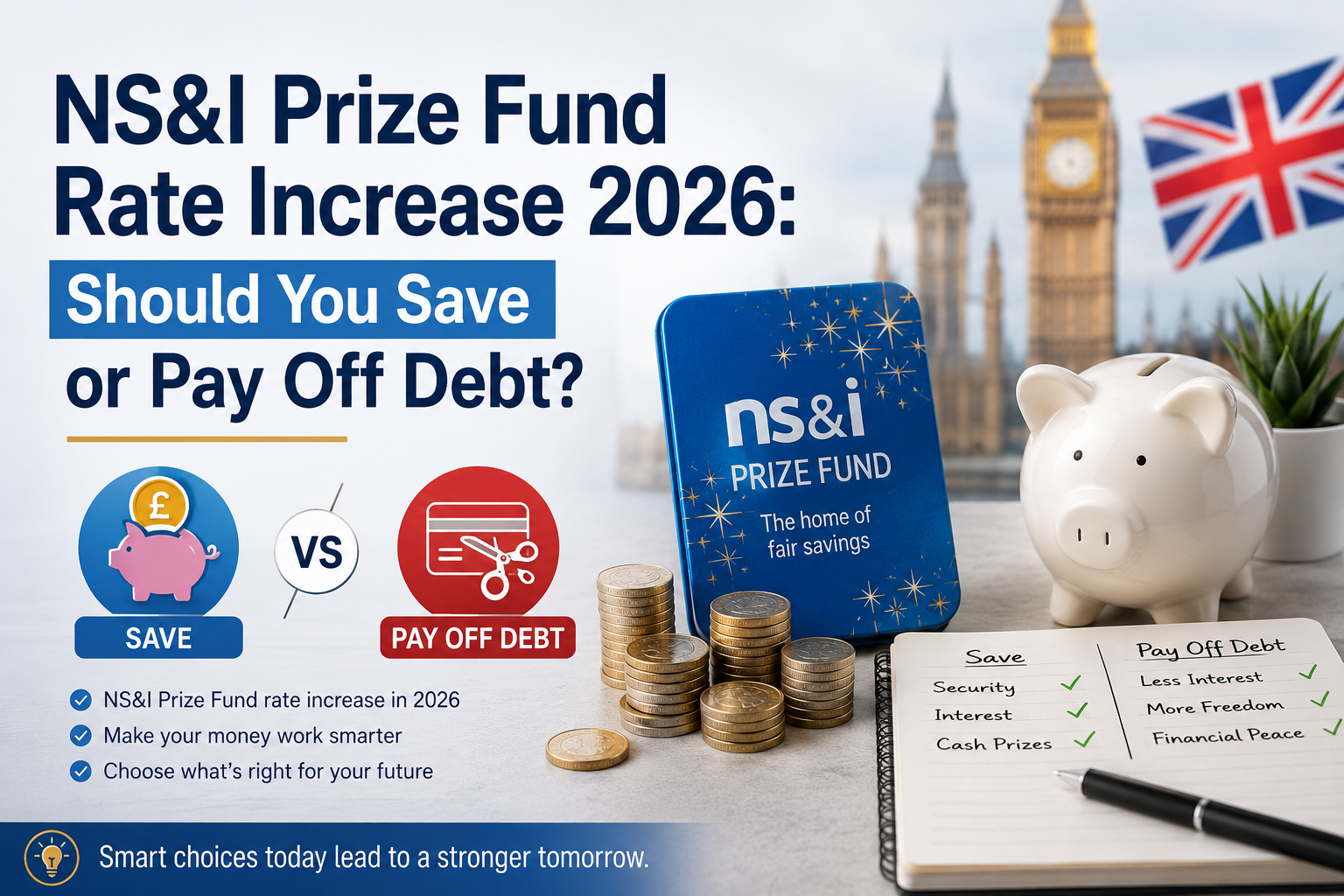 Person comparing Premium Bonds savings against credit card debt on a laptop, weighing whether to save or pay off debt